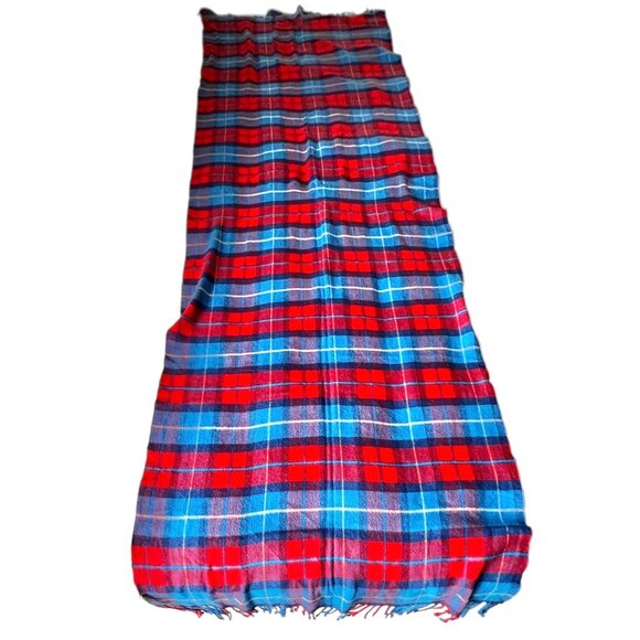 Plaid Fringe Flannel Scarf Wrap Red & Blue 85" X 26.5" Soft Acrylic By Gap - Picture 7 of 11